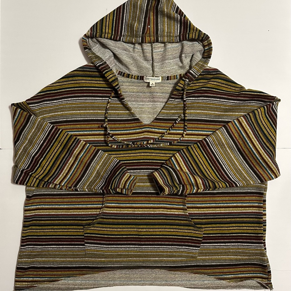Earthbound Trading Co Striped Pullover Hoodie Multicolor Women's S Long Sleeve